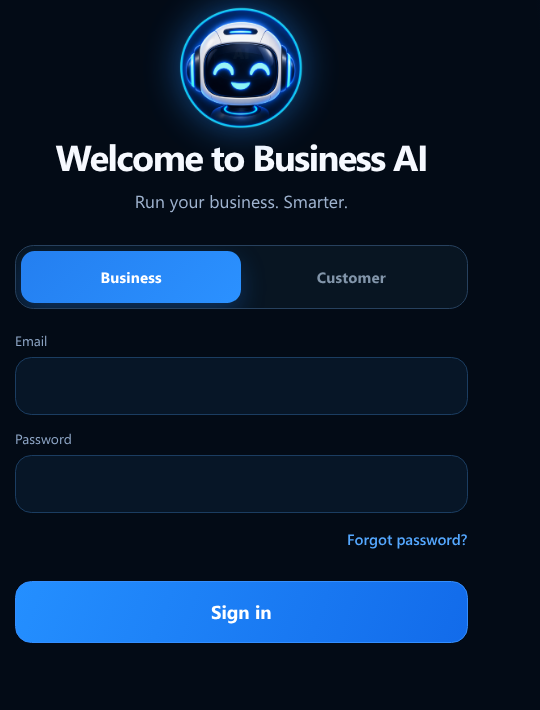 Real Business AI business sign-in screen